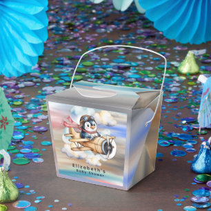 Vintage Airplane Penguin Boy Baby Shower  Favor Box