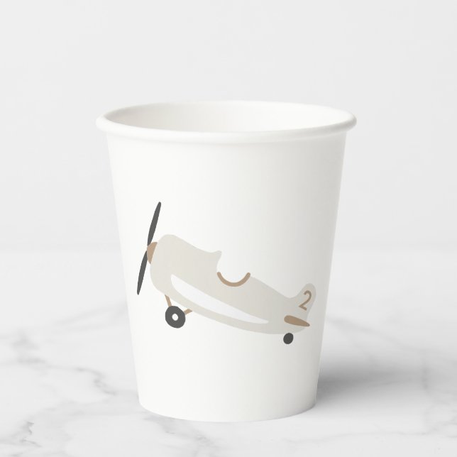 Vintage Airplane Personalised Boys Birthday Paper Cups (Front)