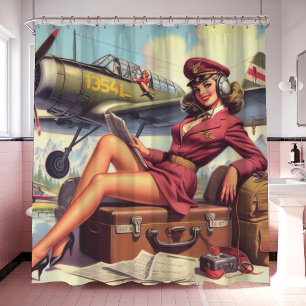Vintage Airplane Pin-Up Illustration