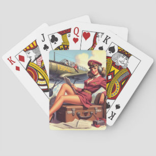 Vintage Airplane Pin-Up Illustration Playing Cards