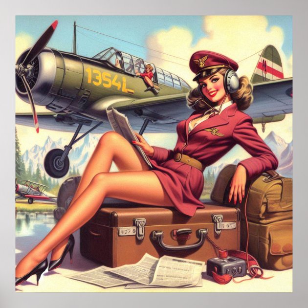 Affiche Romain Hugault - Pin-up Wings Avion Pam's Diner Signé BD