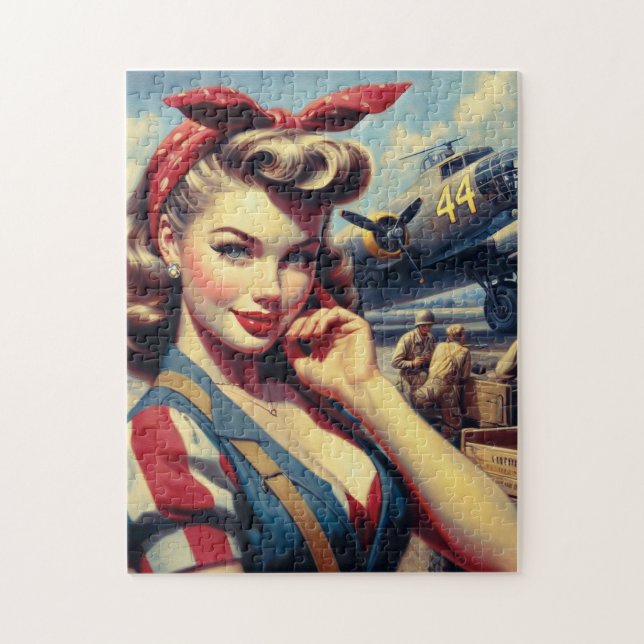 Vintage Airplane Pin Up Jigsaw Puzzle (Vertical)