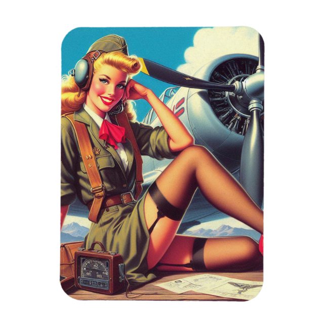Vintage Airplane Pin-Up Magnet (Vertical)