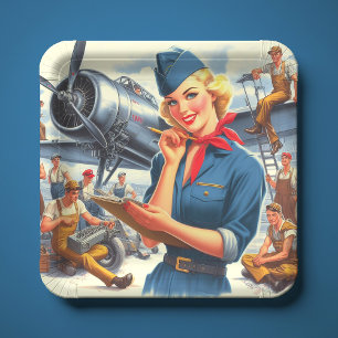 Vintage Airplane Pin-up Paper Plate