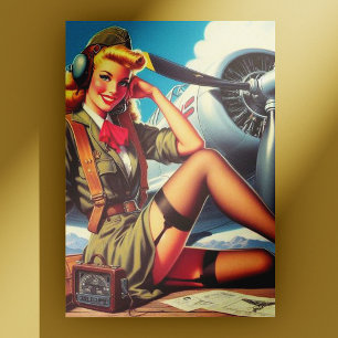 Vintage Airplane Pin-Up Postcard