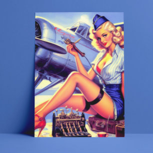 Vintage Airplane Pin-up Postcard