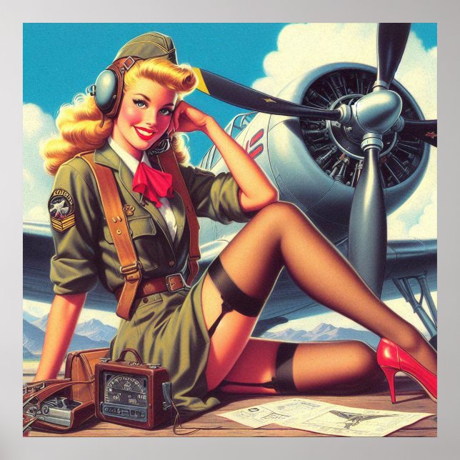 Vintage Airplane Pin-Up Poster (Front)