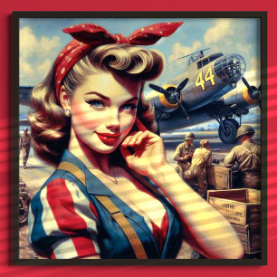 Vintage Airplane Pin Up Poster