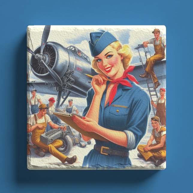Vintage Airplane Pin-up Stone Coaster (Creator Uploaded)