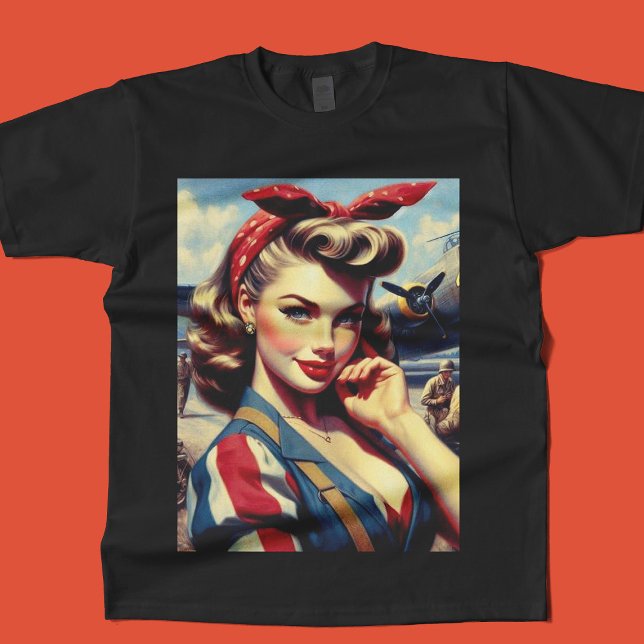 Vintage Airplane Pin Up T-Shirt (Creator Uploaded)