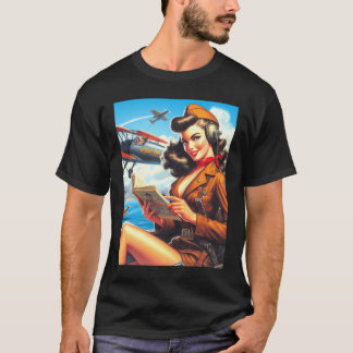 Vintage Airplane Pin-Up T-Shirt