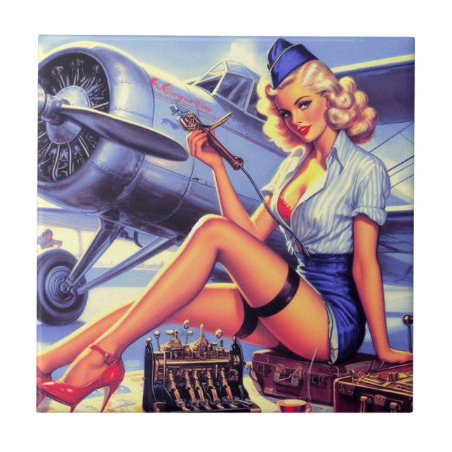 Vintage Airplane Pin-up Tile (Front)