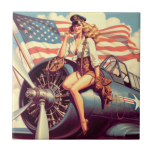 Vintage Airplane Pin-up Tile