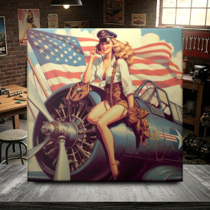 Vintage Airplane Pin-up Tile