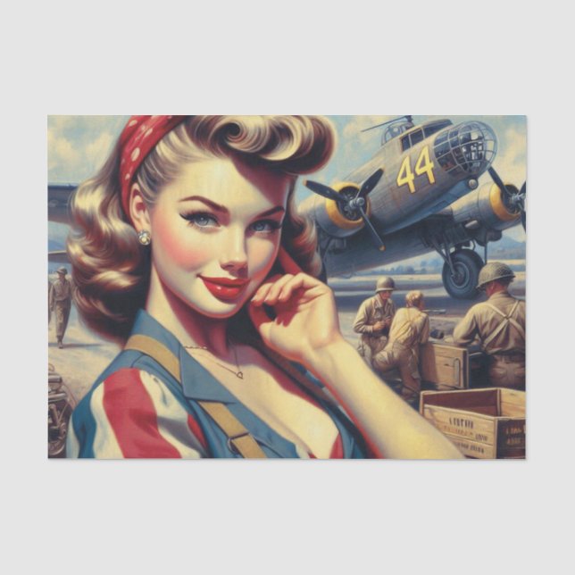 Vintage Airplane Pin Up Tissue Paper (Front)
