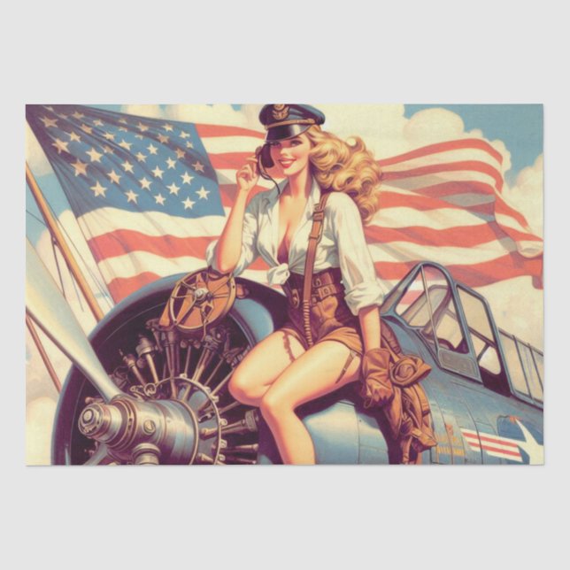 Vintage Airplane Pin-up Tissue Paper (Front)