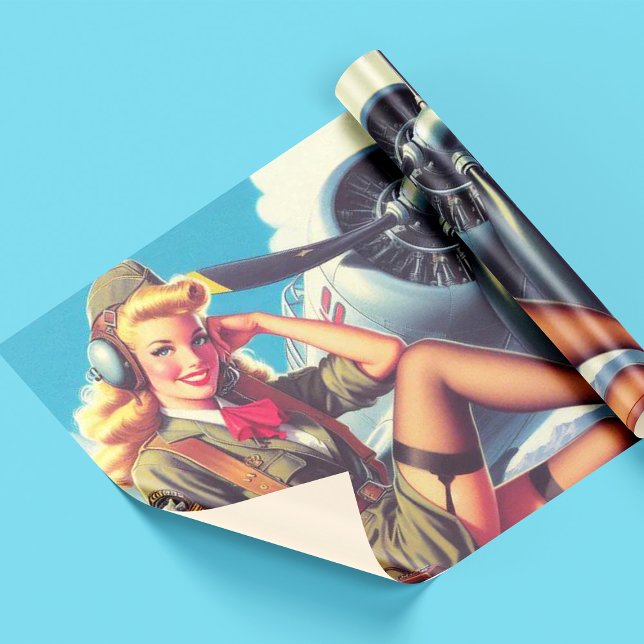 Vintage Airplane Pin-Up Wrapping Paper (Creator Uploaded)