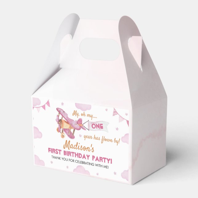 Vintage Airplane Pink Girl Birthday Favour Box (Front Side)