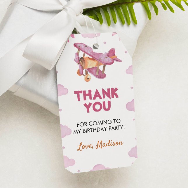 Vintage Airplane Pink Girl Thank You Tag (Creator Uploaded)