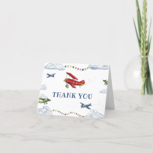 Vintage Airplane Plane First Birthday Thank You Card