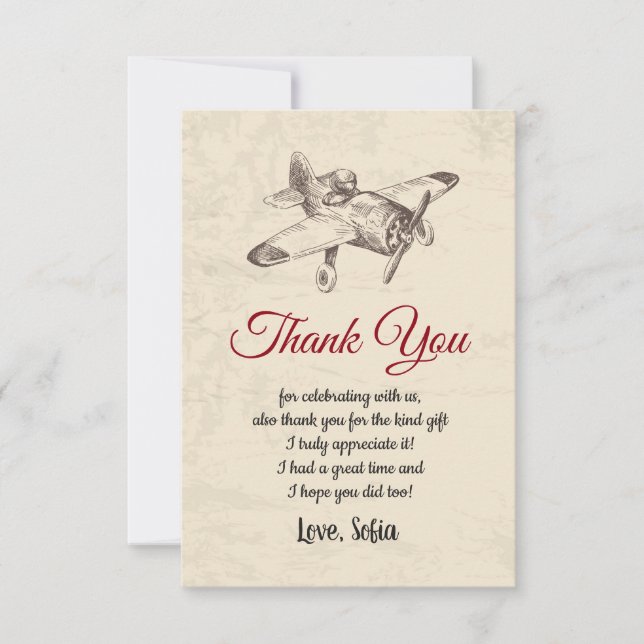 vintage,  airplane,  plane, thank you card (Front)