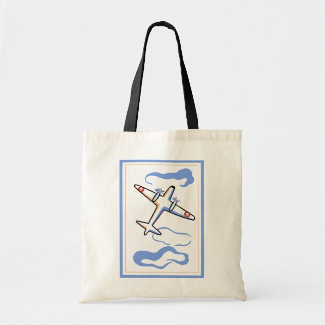 Vintage Airplane Print Tote Bag (Front)