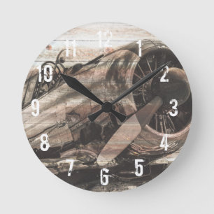 Vintage Airplane Round Clock