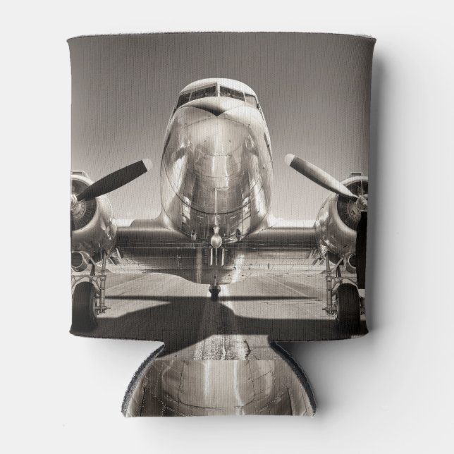Vintage Airplane Runway Scene Can Cooler (Front)