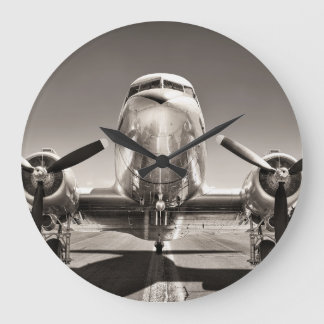 Vintage Airplane Runway Scene Large Clock