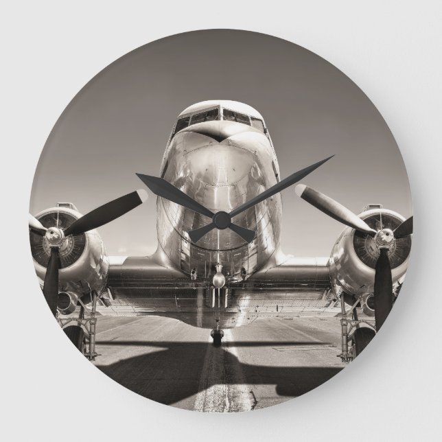Vintage Airplane Runway Scene Large Clock (Front)