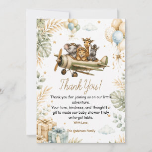 Vintage Airplane Safari Baby Shower Thank You Card