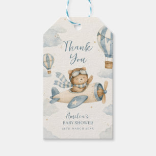 Vintage Airplane Teddy Bear Baby Shower Gift Tags