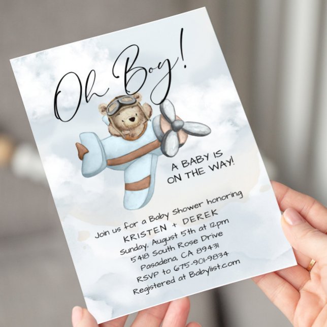 Vintage Airplane Teddy Bear Baby Shower Invitation (Creator Uploaded)