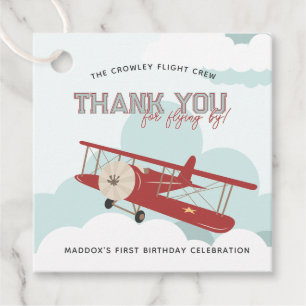 Vintage Airplane Thank You For Flying By Birthday Favour Tags