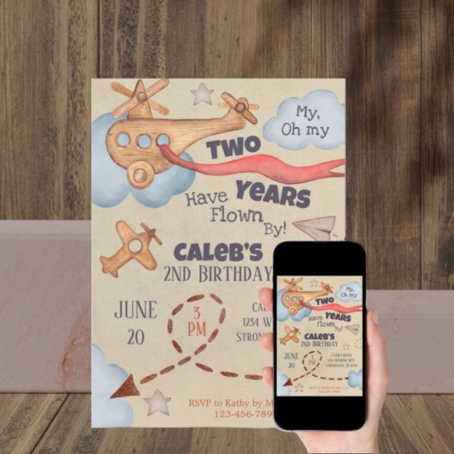 Vintage Airplane Time Flies Birthday Invitation (Creator Uploaded)