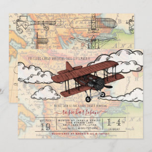 Vintage Airplane   Travel Baby Shower Invitation