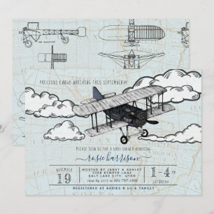 Vintage Airplane Travel Baby Shower Invitation