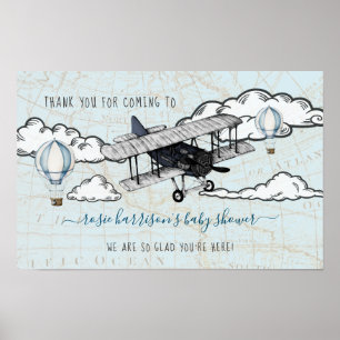 Vintage Airplane   Travel Baby Shower Welcome  Poster
