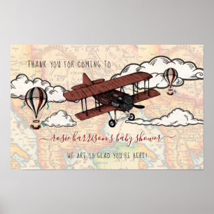 Vintage Airplane Travel Baby Shower Welcome Poster