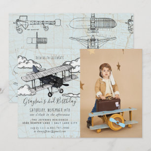 Vintage Airplane Travel Birthday Party Invitation