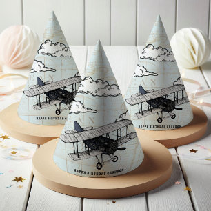 Vintage Airplane Travel Kids Birthday Party Hat