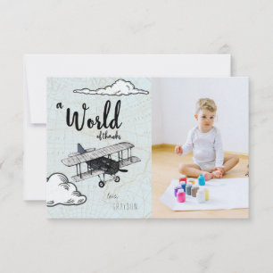 Vintage Airplane Travel Party   Thank You Card