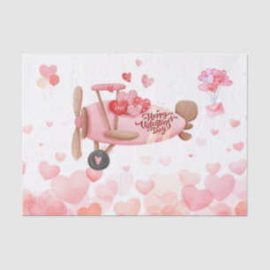 Vintage Airplane Valentine's Day Hearts, Balloons Tissue Paper