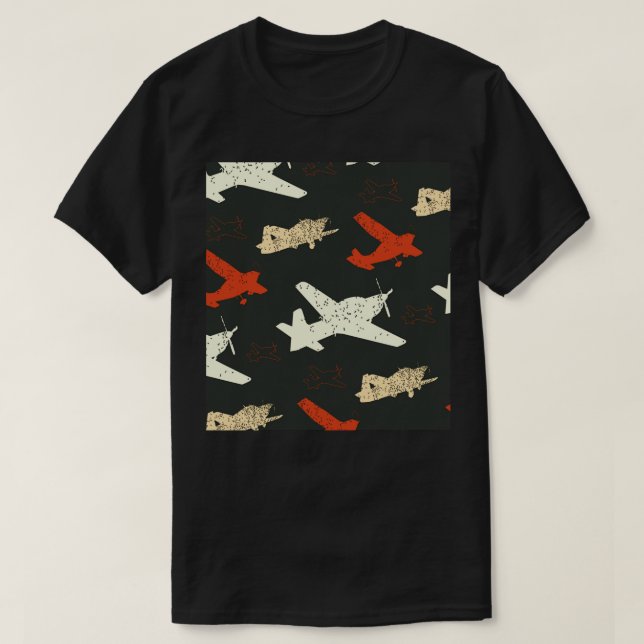 Vintage Airplanes Aircrafts Aviation Pattern T-Shirt (Design Front)