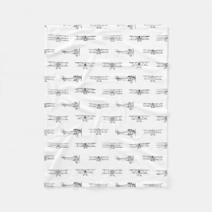 Vintage Airplanes Aviation Themed CUSTOM COLOR Fleece Blanket