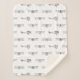 Vintage Airplanes Aviation Themed CUSTOM COLOR Sherpa Blanket