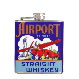 Vintage Airport Whiskey Label Airplane Pilot Flask