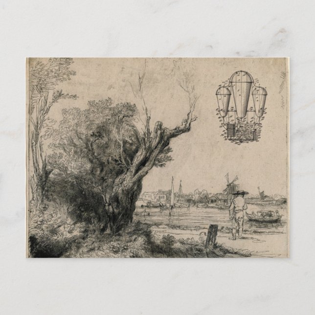 Vintage Airship Flying Machine Art Drawing Postcard (Front)