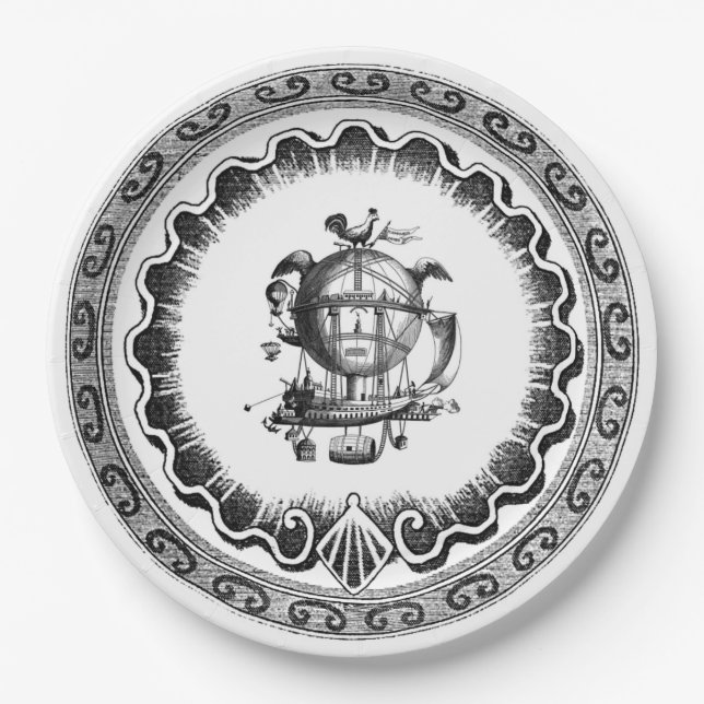 Vintage Airship Steampunk Design Paper Plate (Front)