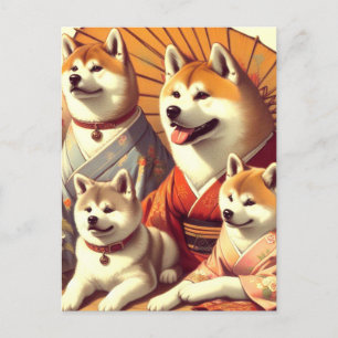 Vintage Akita Dog Painting Postcard